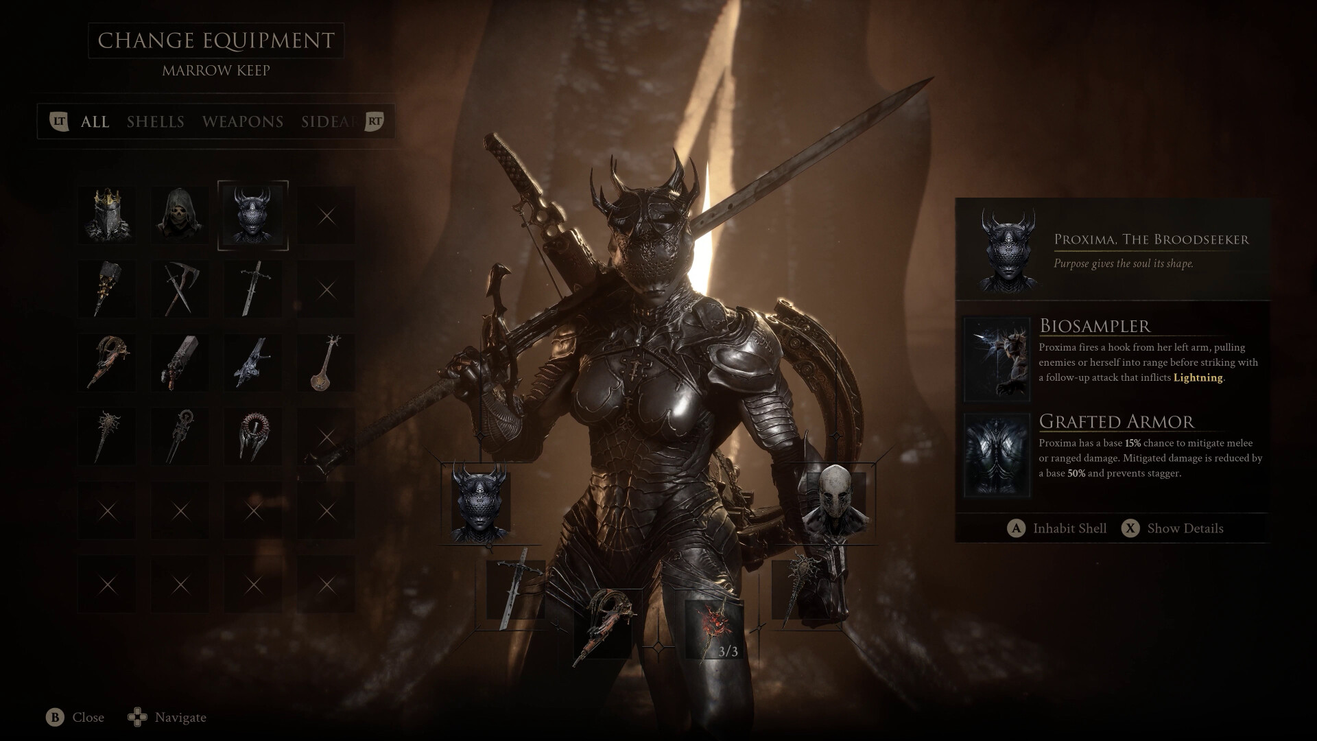 Proxima and her equipment in the official Mortal Shell II screenshot